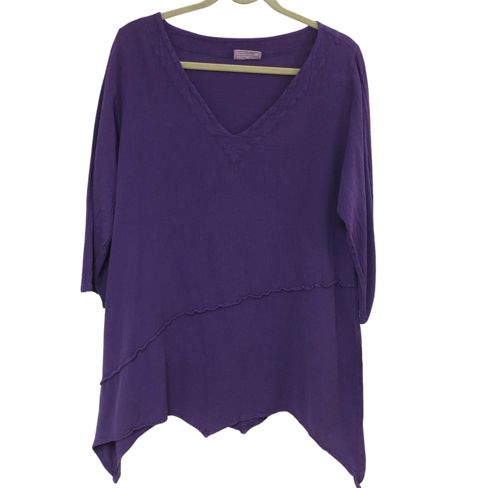 NWT Cottonways Tunic Gauze Asymmetrical Sharkbite Purple Lagen Boho‎ Womens 1 M